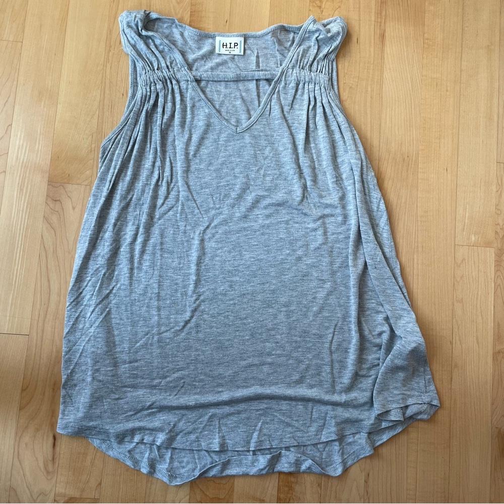 Grey tank blouse with neckline detail